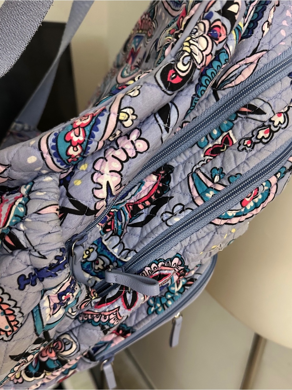 Vera Bradley Quilted Paisley Light Blue Purple Backpack Granola School Baby Bag - Picture 10 of 15